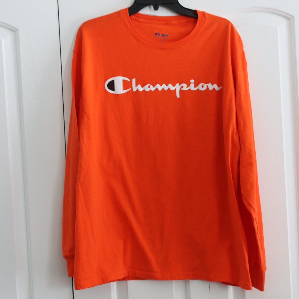 Champion Authentic Athleticwear Long Sleeve Logo Tee Orange 100% Cotton XL